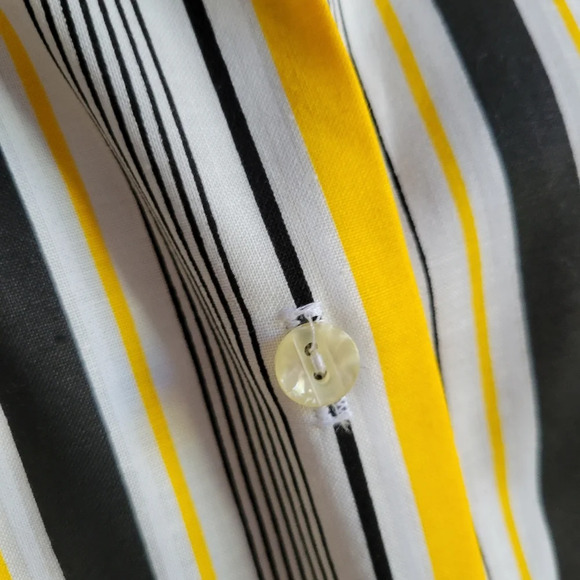Vintage Striped Tunic Blouse / Button Down / Yellow/Black/White / Sz 10 - Picture 3 of 9
